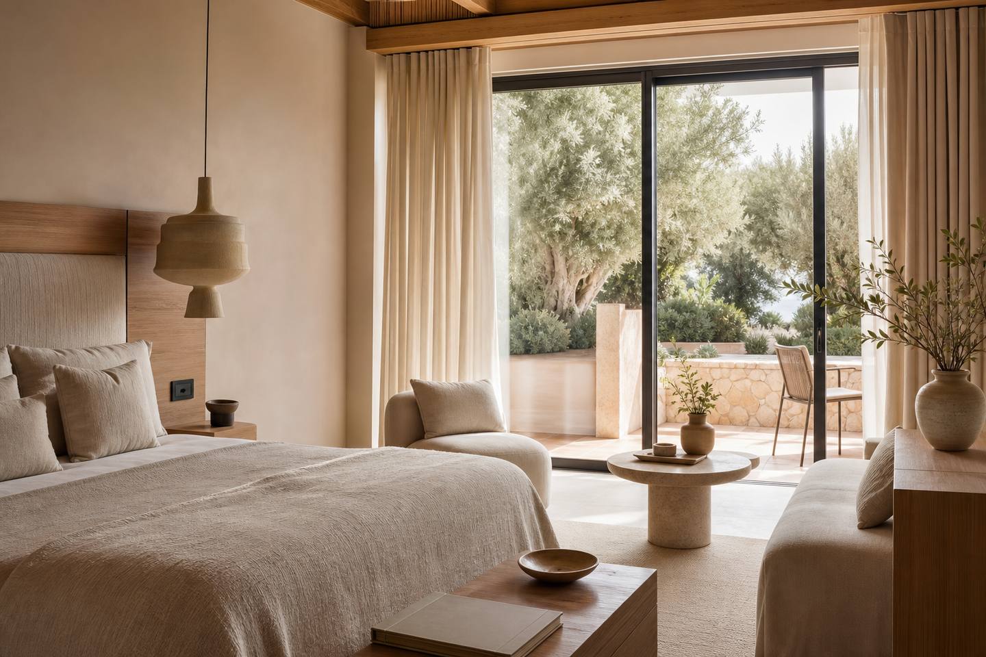 KI-generiertes redaktionelles Stimmungsbild eines mediterranen Hotelzimmers für den Hotelcheck des BE LIVE ADULTS ONLY LA CALA in Cala Major