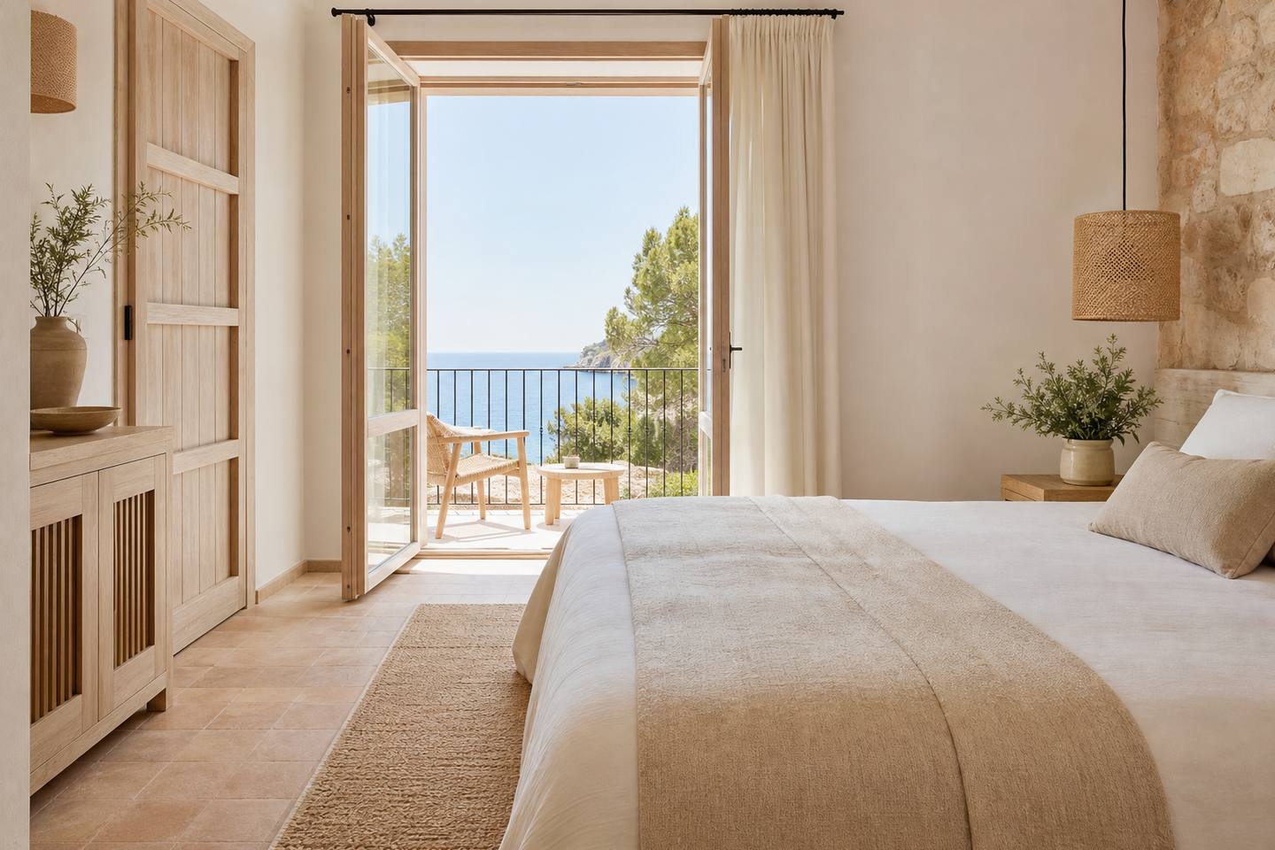 KI-generiertes redaktionelles Stimmungsbild eines mediterranen Hotelzimmers für den Hotelcheck des CALA DOR SOL in Cala D´Or