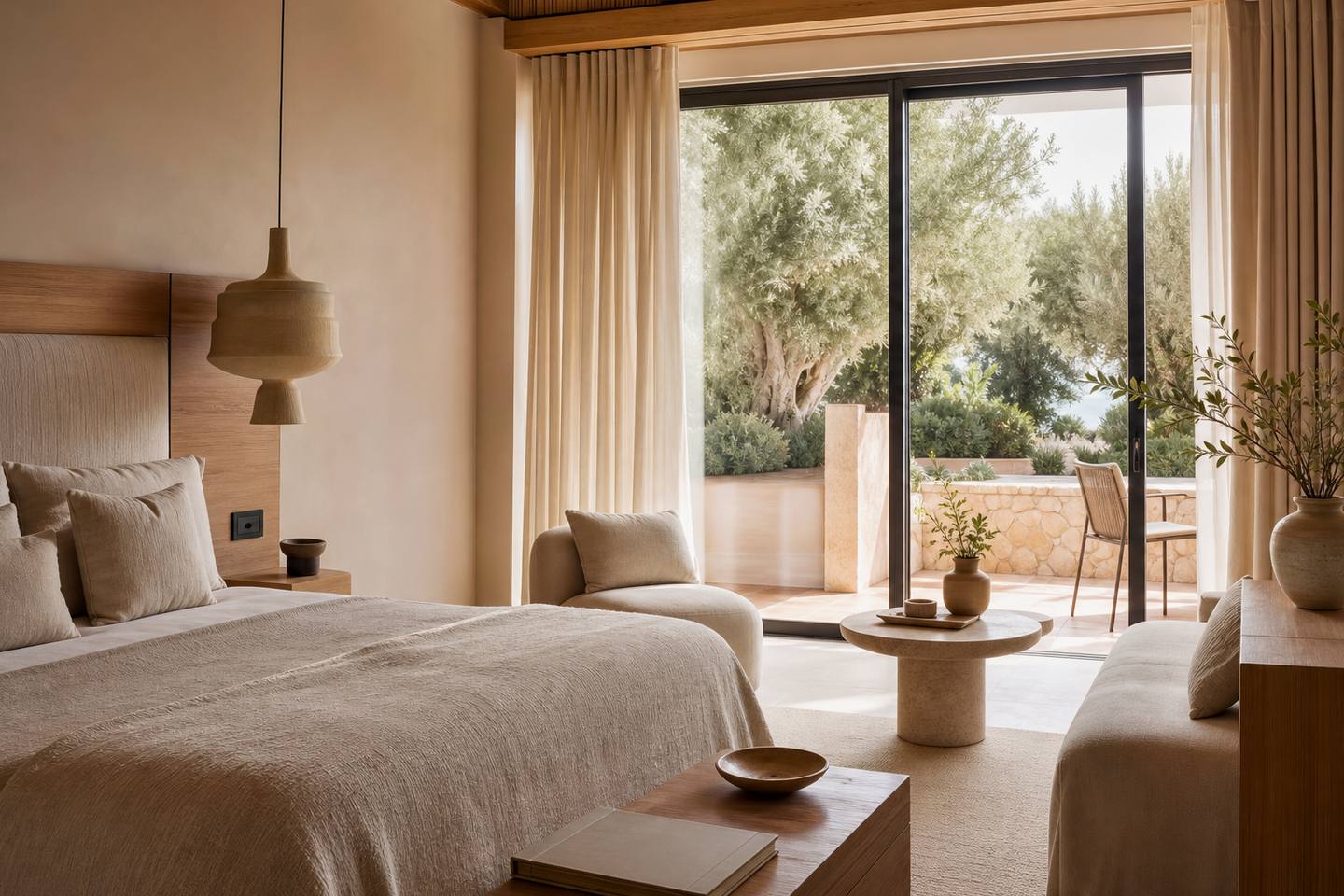 KI-generiertes redaktionelles Stimmungsbild eines mediterranen Hotelzimmers für den Hotelcheck des COSTA DEL SUR in Cala D´Or