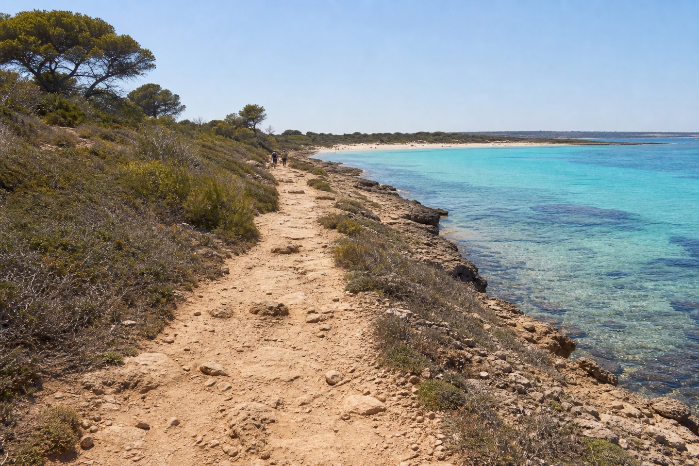 KI-generiertes Stimmungsbild des Küstenwegs von Colònia de Sant Jordi zum Naturstrand Es Carbó