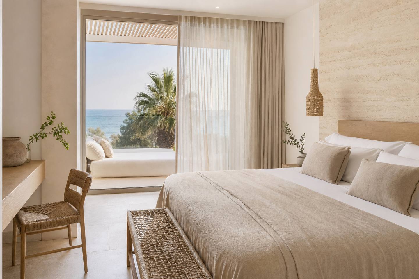 KI-generiertes redaktionelles Stimmungsbild eines mediterranen Hotelzimmers für den Hotelcheck des INTUROTEL AZUL GARDEN in Cala D´Or
