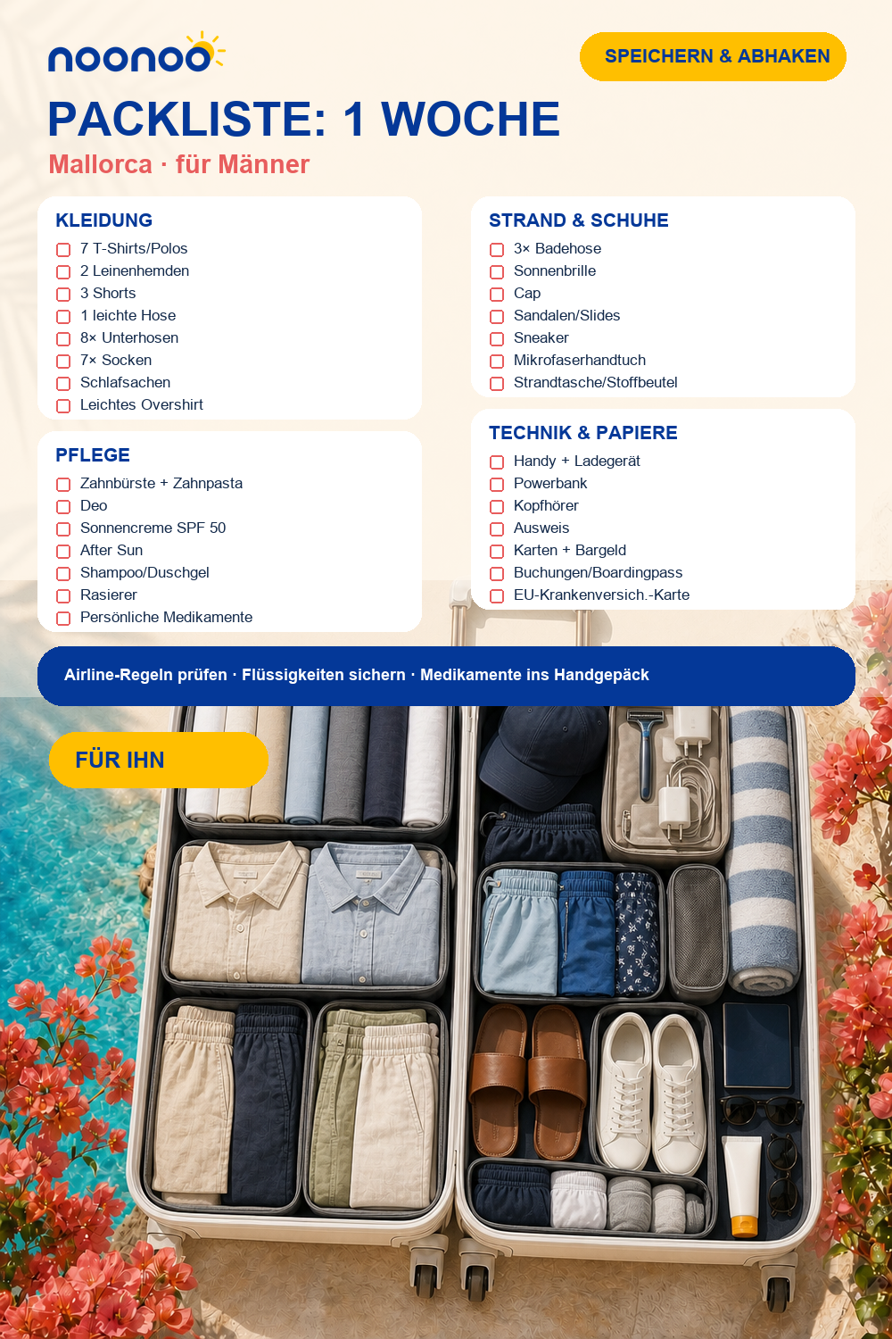 Packliste für 1 Woche Mallorca: für Männer als Pinterest-Packliste