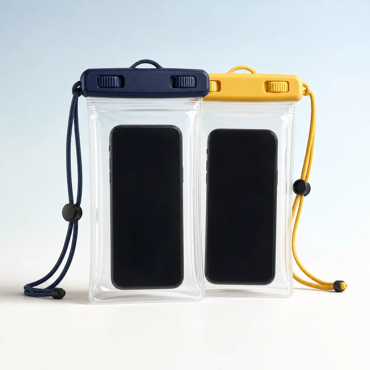 Zwei markenfreie wasserdichte Smartphone-Hüllen mit Tragebändern
