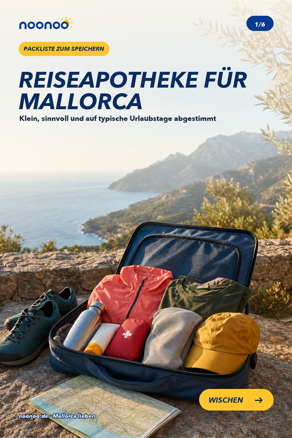 Reiseapotheke für Mallorca: die praktische Checkliste als noonoo Pinterest-Packliste