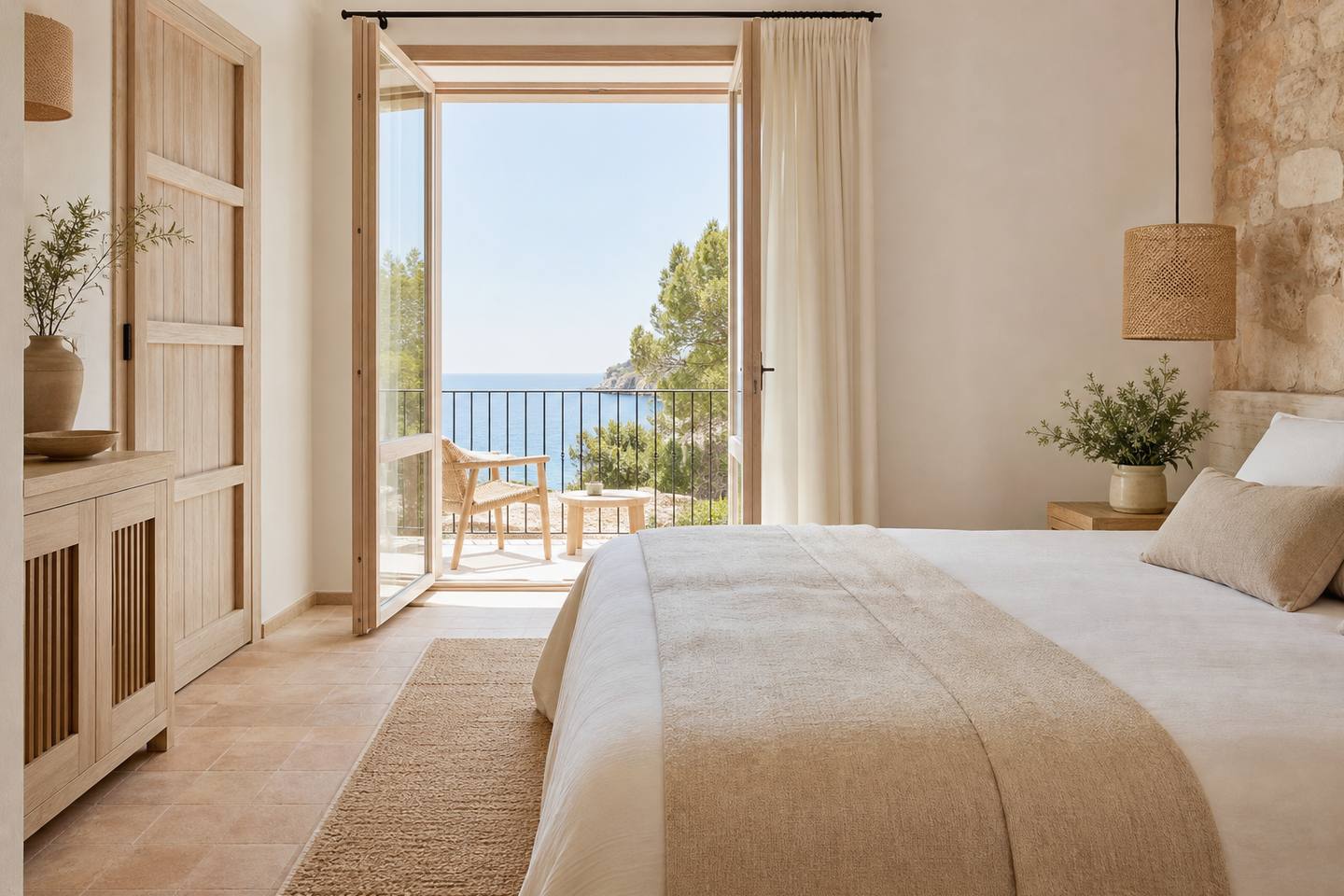 KI-generiertes redaktionelles Stimmungsbild eines mediterranen Hotelzimmers für den Hotelcheck des PLAYA GOLF in Platja De Palma