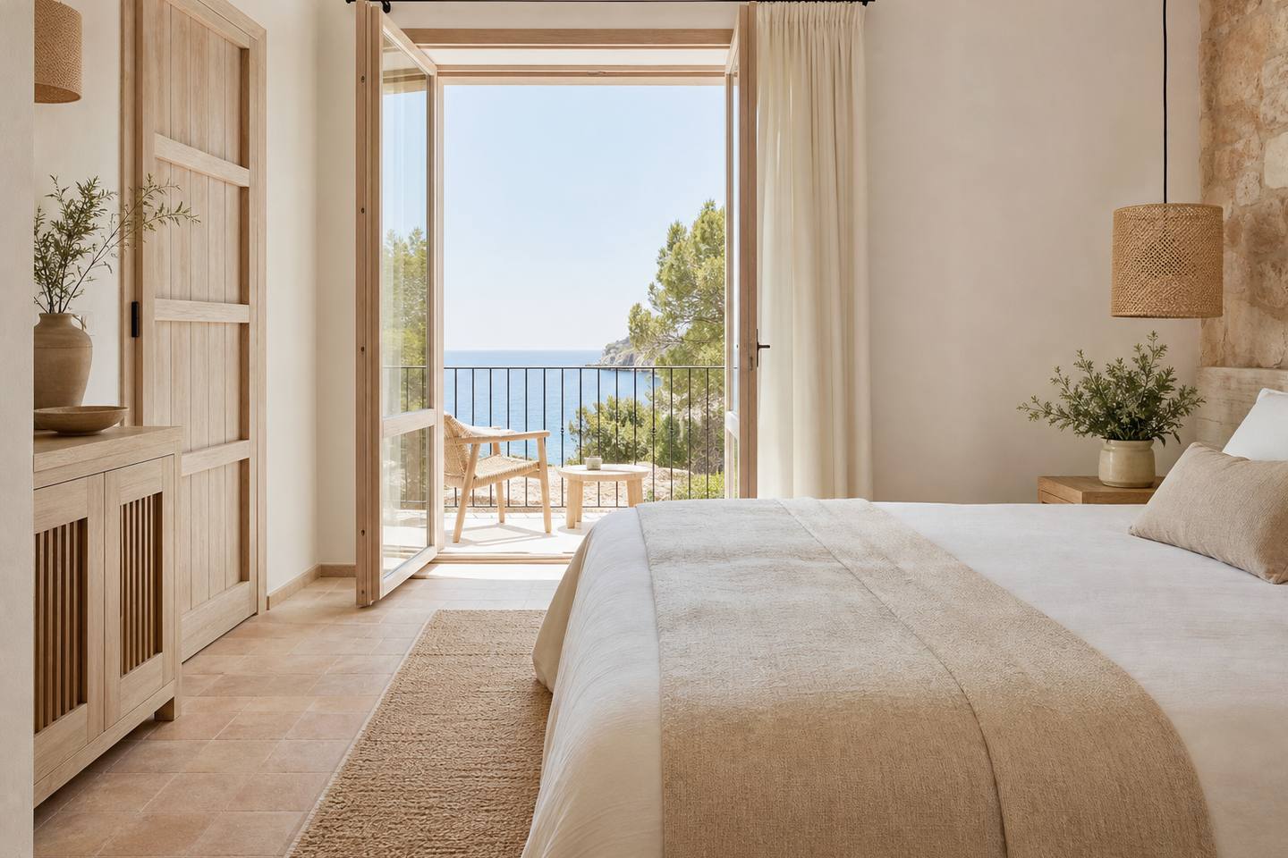 KI-generiertes redaktionelles Stimmungsbild eines mediterranen Hotelzimmers für den Hotelcheck des SENTIDO PUNTA DEL MAR in Santa Ponça