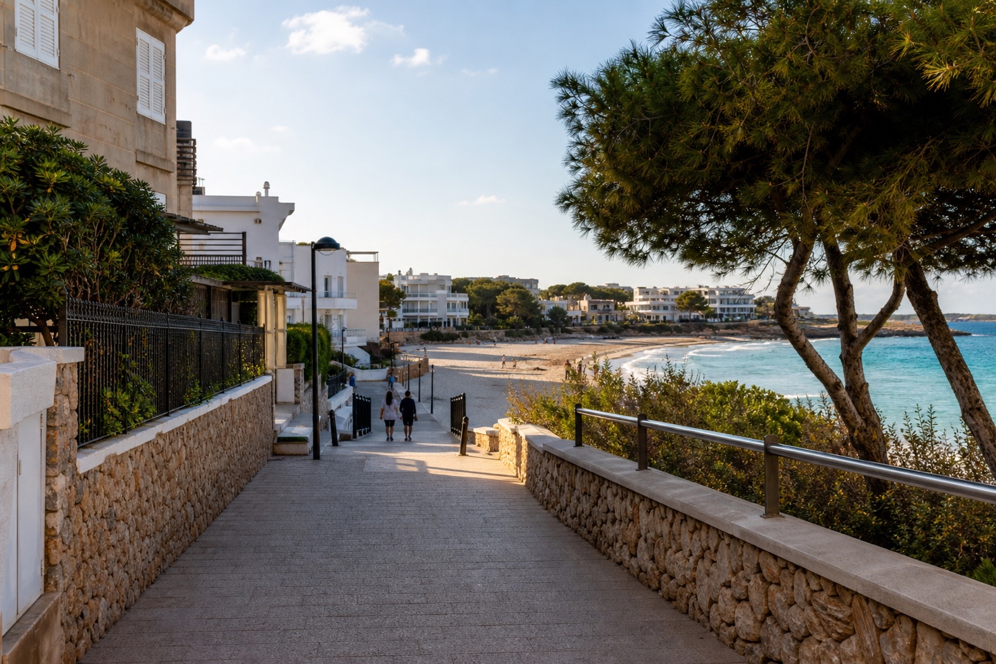KI-generiertes Stimmungsbild des Zugangs von der Promenade zum Sandstrand Son Moll