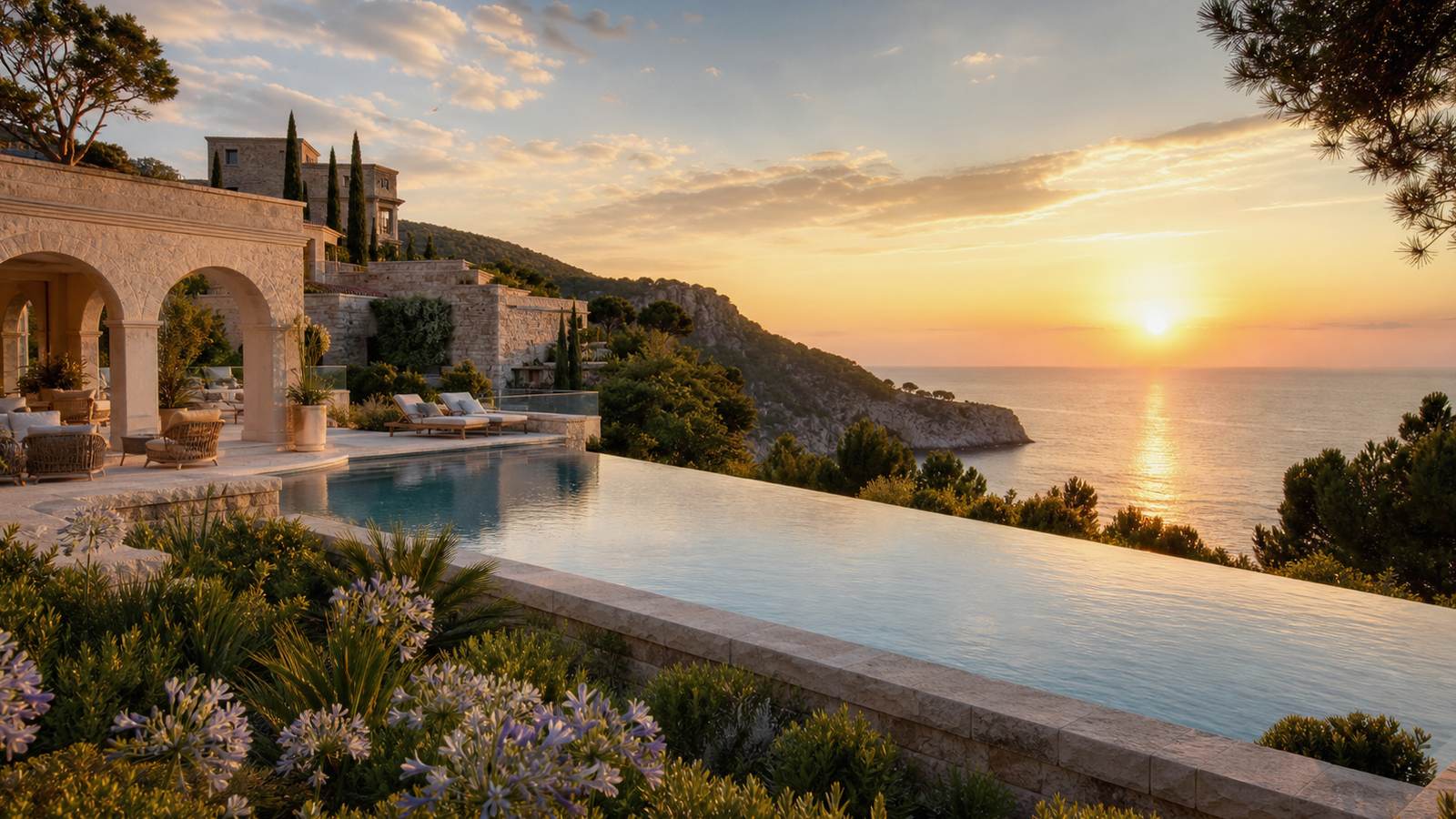 KI-generiertes Mallorca-Stimmungsbild eines mediterranen Hotel-Außenbereichs für den Hotelcheck des STEIGENBERGER GOLFRESORT & SPA in Camp De Mar