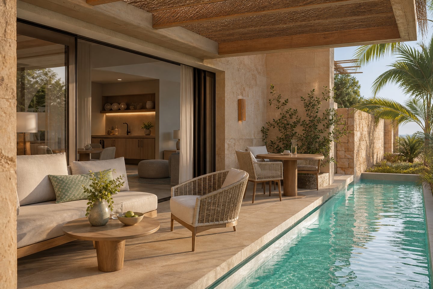 KI-generierte Suite mit Terrasse und Swim-up-Pool auf Mallorca
